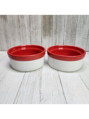 BIA Cordon Blue Round Ramekin Souffle Dishes Bowl Red & White Set Of 2 4.5" DIA